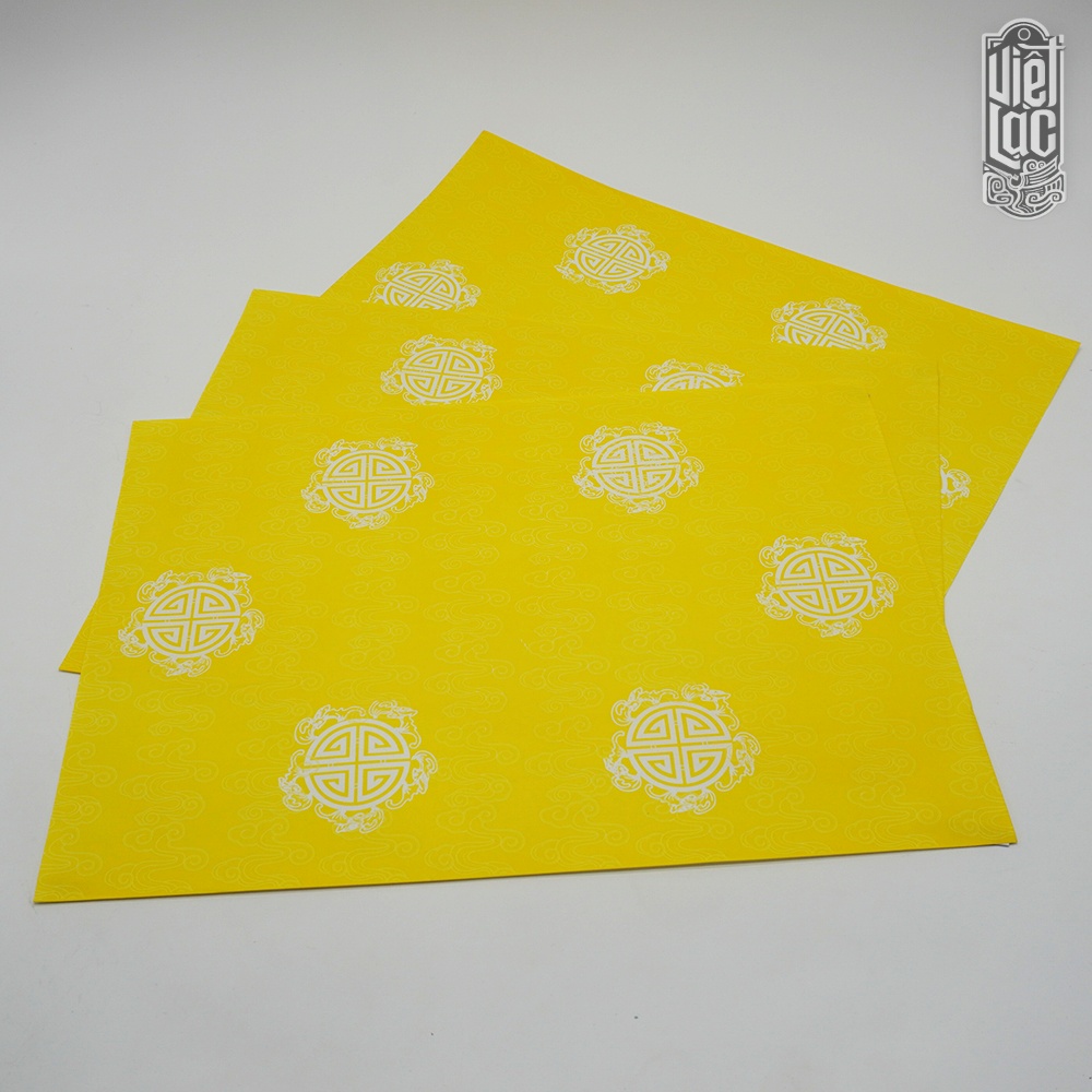 Giấy in sớ Việt Lạc vân mây chữ thọ trắng nền vàng - Ảnh 3