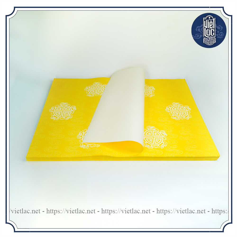 Giấy in sớ Việt Lạc vân mây chữ thọ trắng nền vàng - Ảnh 2