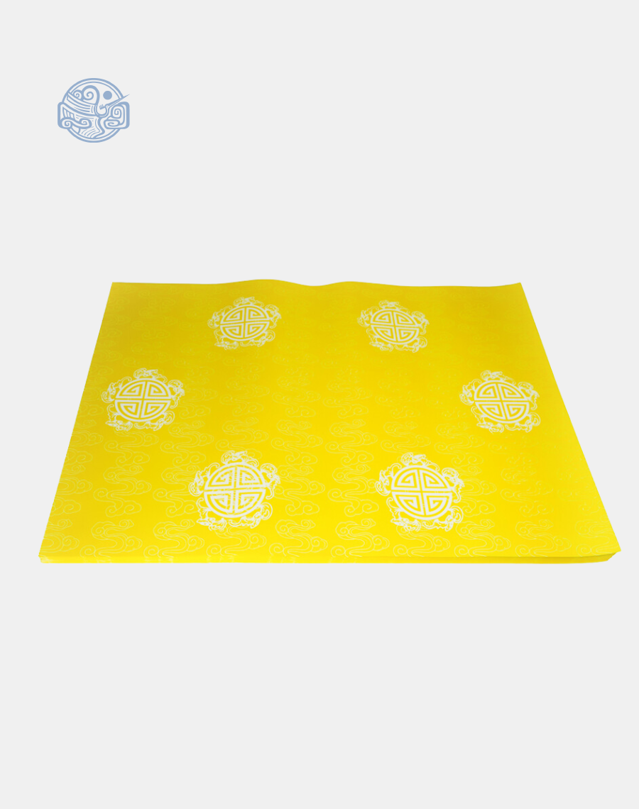 Giấy in sớ Việt Lạc vân mây chữ thọ trắng nền vàng