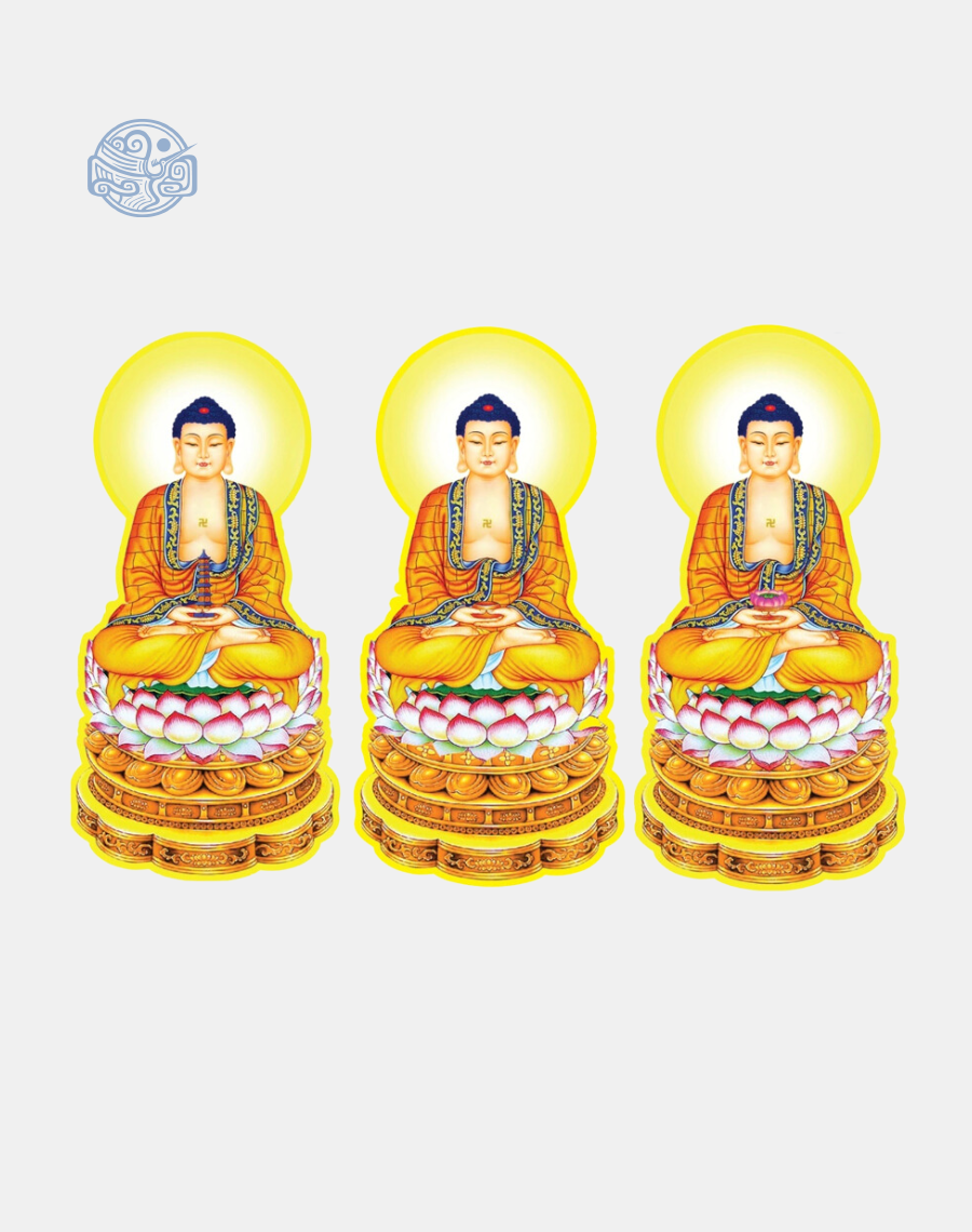 Bộ tranh Tam Thế Phật tọa sen chất liệu nhựa xốp