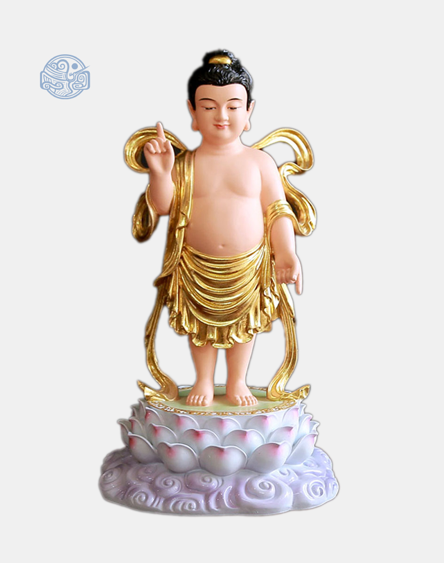 Tượng Phật Đản Sinh Bằng Composite, Cao 40cm, Dát Vàng