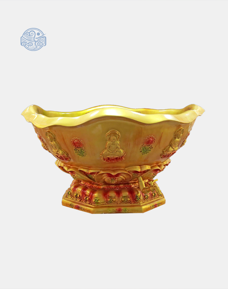 Chậu tắm Phật Đản Sinh bằng composite, kích thước 50x95cm, dát vàng