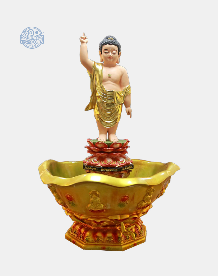 Chậu tắm Phật Đản Sinh bằng composite, kích thước 50x95cm, dát vàng - Ảnh 3