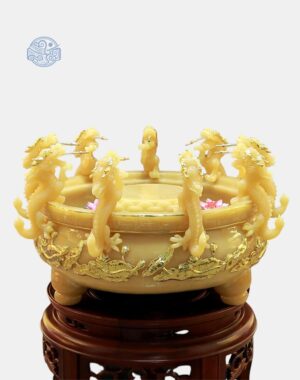 Chậu tắm Phật Cửu Long đá thạch anh viền vàng