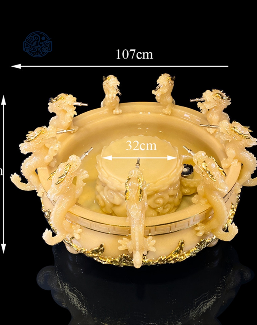 Chậu tắm Phật Cửu Long đá thạch anh viền vàng - Ảnh 2