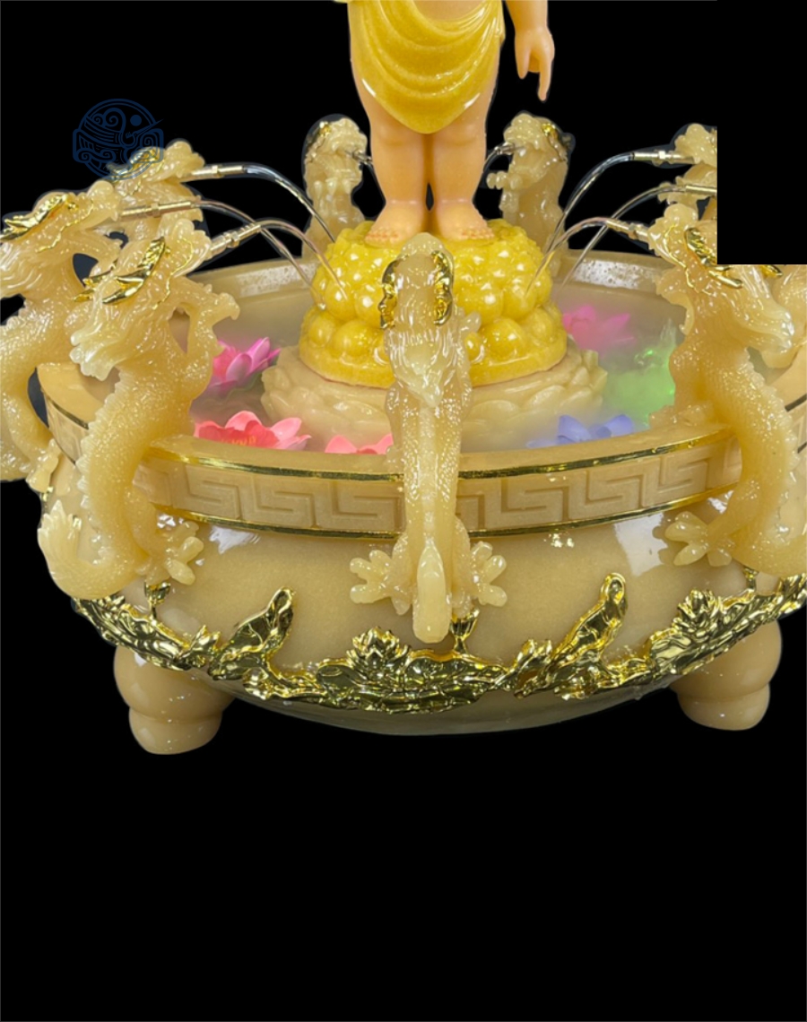 Chậu tắm Phật Cửu Long đá thạch anh viền vàng - Ảnh 3