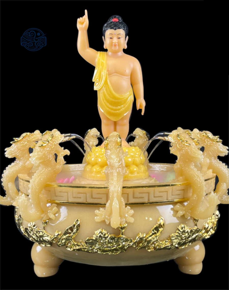 Chậu tắm Phật Cửu Long đá thạch anh viền vàng - Ảnh 4