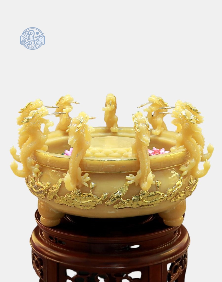 Chậu tắm Phật Cửu Long đá thạch anh viền vàng