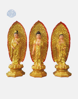 Bộ Tượng Tây Phương Tam Thánh Đứng Bằng Composite, Cao 80cm, Dát Vàng (Có lá đề)