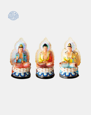 Bộ Tượng Tây Phương Tam Thánh Tọa Sen Bằng Composite, Cao 80cm, Vẽ Màu Cao Cấp (Có lá đề và đèn led)