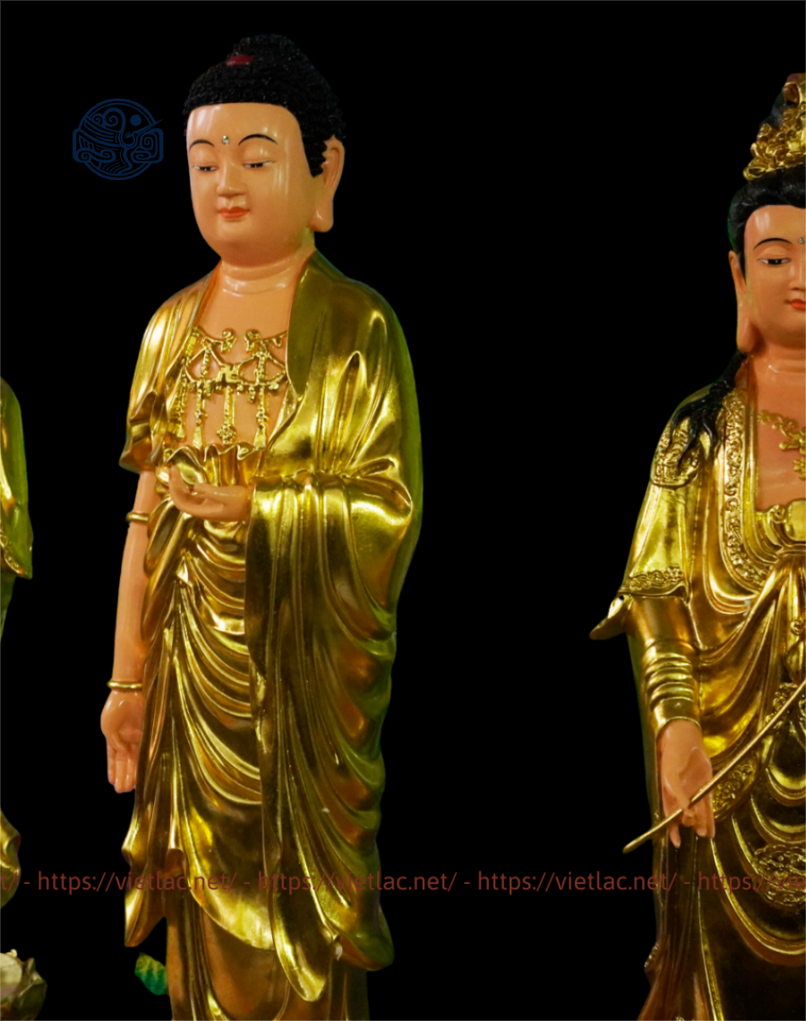 Bộ tượng Tây Phương Tam Thánh Đứng Dát Vàng bằng composite, cao 90cm - Ảnh 2