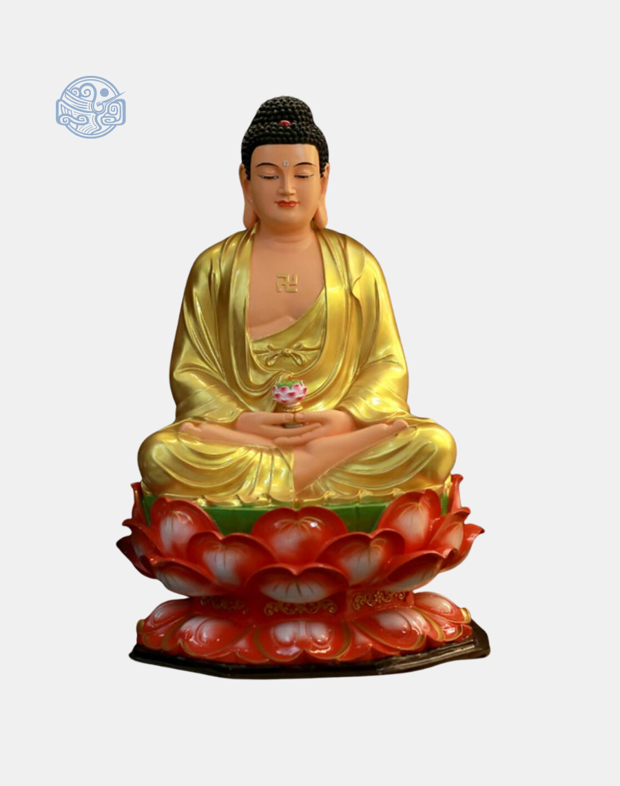 Tượng Phật A Di Đà Tọa Sen Bằng Composite, Cao 65cm, Sơn Vàng