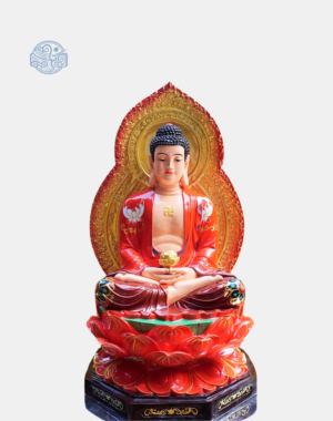Tượng Phật A Di Đà Tọa Sen Bằng Composite, Vẽ Màu Cao Cấp (Có lá đề)