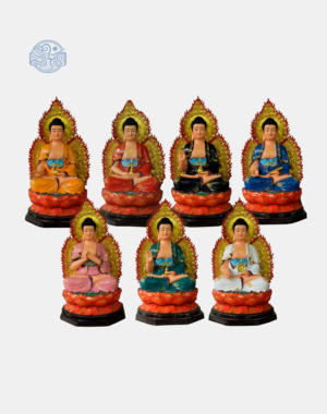 Tượng bộ Dược Sư 7 thế tay ngồi vẽ màu (lá đề đèn led) 80 cm