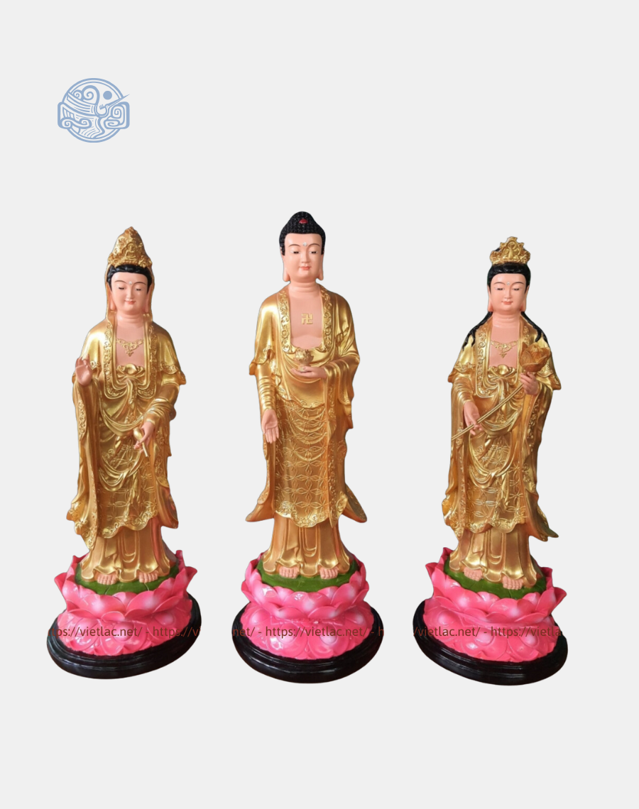 Tượng Tam Thánh đứng nhũ vàng 80cm composite