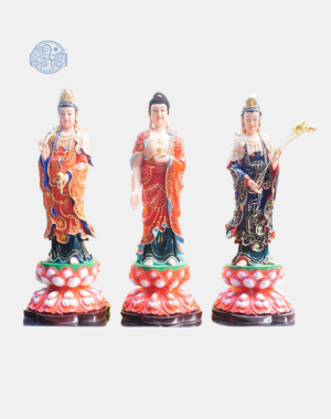 Bộ Tượng Tây Phương Tam Thánh Đứng Bằng Composite, Cao 45cm, Vẽ Màu Cao Cấp