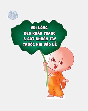 Tranh Chú Tiểu cầm cờ đeo khẩu trang chống dịch 1m5 nhựa xốp