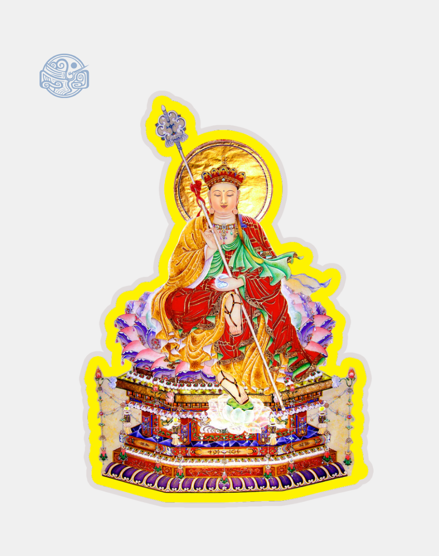 Tranh Địa Tạng Vương Bồ Tát tọa sen ép plastic